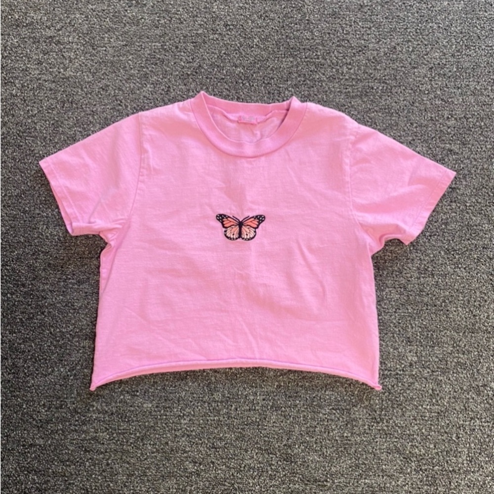 Brandy Melville Pink Butterfly Tee